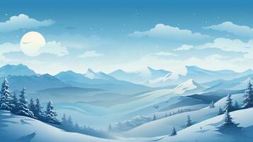 ai gerado inverno neve e ilustração com pinho árvores e Claro céu foto