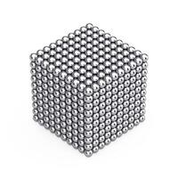 abstrato pilha do cromada metal esferas bolas dentro forma do cubo. 3d Renderização foto