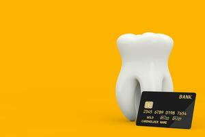 grande branco dente com Preto plástico dourado crédito cartão com lasca. 3d Renderização foto