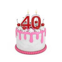 40. ano aniversário conceito. abstrato aniversário desenho animado sobremesa cereja bolo com quarenta ano aniversário vela. 3d Renderização foto