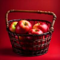 ai gerado cesta cheio do delicioso maçãs foto