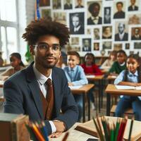 ai gerado a educacional configuração com diverso alunos do vários descidas Aprendendo sobre Preto história foto