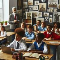 ai gerado a educacional configuração com diverso alunos do vários descidas Aprendendo sobre Preto história foto