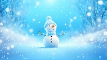 ai gerado engraçado boneco de neve em Natal feriado inverno fundo alegre Natal e feliz feriados desejos, bandeira fundo foto