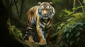 ai gerado Bengala tigre natura animal papel de parede fundo foto