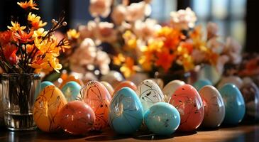 ai gerado Visão do lindo grande quantidade do Páscoa ovos do diferente cores foto