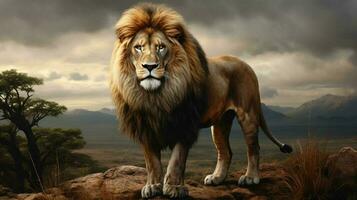 ai gerado leão natura animal papel de parede fundo foto