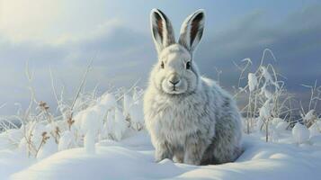 ai gerado raquete de neve lebre natura animal papel de parede fundo foto