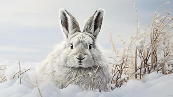 ai gerado raquete de neve lebre natura animal papel de parede fundo foto