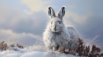 ai gerado raquete de neve lebre natura animal papel de parede fundo foto