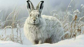 ai gerado raquete de neve lebre natura animal papel de parede fundo foto