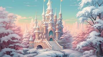 ai gerado pintura do inverno castelo foto