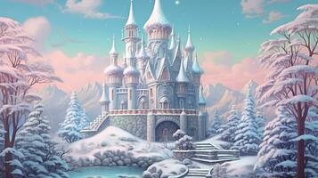 ai gerado pintura do inverno castelo foto