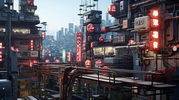 ai gerado generativo ai, futurista japonês cidade dentro cyberpunk estilo, metaverso ásia cidade, retro futurismo foto