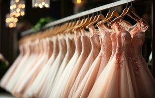 ai gerado Casamento vestidos em cabides dentro fazer compras. generativo ai foto