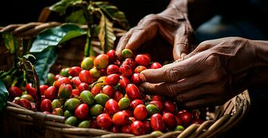 ai gerado café colheita em uma brasileiro plantação - ai gerado imagem foto