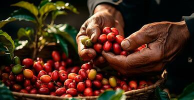 ai gerado café colheita em uma brasileiro plantação - ai gerado imagem foto