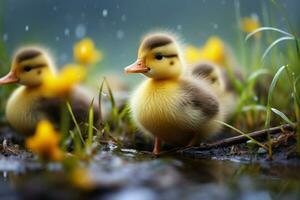 ai gerado fofa fofo pequeno pequeno amarelo patos ai gerado foto