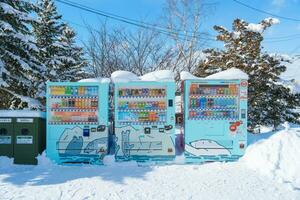 bebida vending máquina às asahiyama jardim zoológico dentro inverno temporada. ponto de referência e popular para turistas atrações dentro Asahikawa, Hokkaido, Japão. Asahikawa, Japão, 3 fevereiro 2023 foto