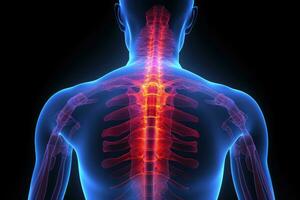 ai gerado humano esqueleto vértebras osso anatomia para médico conceito, 3d ilustração do sacral e cervical dor, ai gerado foto