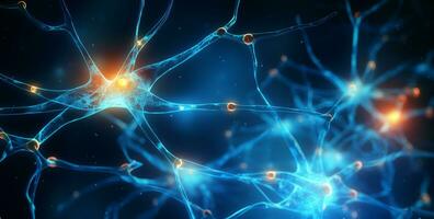 ai gerado ligações em meio a neural redes dentro a cérebro. cognitivo Atividades. cortical áreas. nervoso impulsos. foto