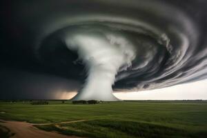 ai gerado clima tempestade céu dramático panorama meteorologia campo nuvens chuva trovoada tornado foto