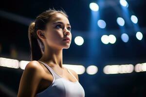 ai gerado força mulher fêmea estilo de vida exercício corpo esporte jovem Academia beleza saudável Atlético foto