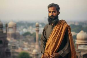 ai gerado viagem hinduísmo retrato ao ar livre hindu pessoa Índia humano barba adulto rua indiano foto