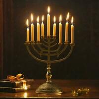 ai gerado brilhando hanukkah velas foto