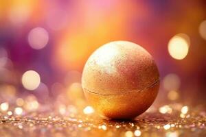 ai gerado brilhante decorativo ano ouro feriado Natal fundo dourado esfera sazonal natal foto