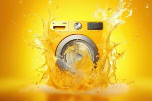 ai gerado higiene doméstico utensílio molhado tarefas domésticas moderno banheiro máquina de lavar fundo máquina foto