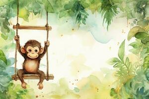 ai gerado tropical jardim zoológico fofa pele primata selva macaco bebê selvagem jovem engraçado animais selvagens macaco face foto