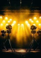 ai gerado festival Sombrio festa fundo show mostrar Holofote desempenho equipamento musical foto