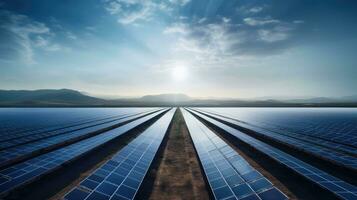 ai gerado fotovoltaico meio Ambiente renovável painel industrial Sol céu energia luz solar moderno foto