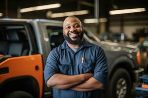 ai gerado homens o negócio caucasiano jovem ocupação carro garagem pessoa retrato automóvel adulto foto