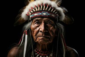 ai gerado americano homem história chefe adulto pessoa nativo aborígene tradição indígena foto