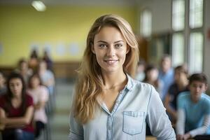 ai gerado alegre jovem mulher sorridente e exibindo dela hijab foto