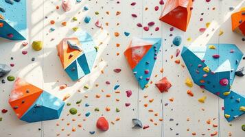 ai gerado parede com escalada detém dentro academia. escalada muro. Esportes e ativo estilo de vida. foto