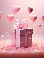 ai gerado 3d coração Rosa e balões dia dos namorados dia celebração fundo foto