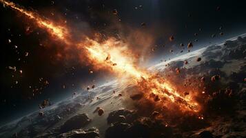 ai gerado asteróide impacto e espaço explosão generativo ai foto