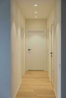 corredor dentro moderno Projeto apartamento com armário de roupa e assento. interior Projeto foto