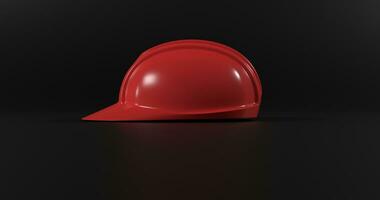 vermelho segurança capacete ou Difícil boné isolado em Preto fundo. 3d render e ilustração do chapelaria e faz-tudo Ferramentas foto