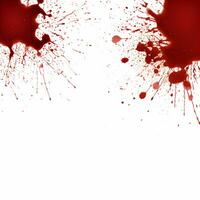 ai gerado foto cheio quadro, Armação do salpicos e gotas do vermelho líquido dentro a Formato do sangue em uma branco fundo