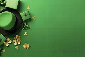 ai gerado st patrick's dia conceito. duende chapéu presente caixas Panela com ouro moedas. ai gerado foto