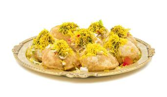 indiano picante chaat item set puri foto