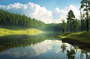 ai gerado bonito natureza lago e floresta.ai gerado. foto