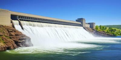 ai gerado hidroelétrica barragem gerando verde energia a partir de fluindo água. ai gerado. foto