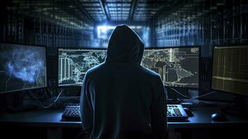 ai gerado hacker. uma vislumbre para dentro a mundo do cyber conspirações. ai gerado foto