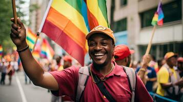 ai gerado foto feliz brincalhão multiétnico do trabalho dia celebração dentro rua