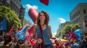 ai gerado foto feliz brincalhão multiétnico do trabalho dia celebração dentro rua